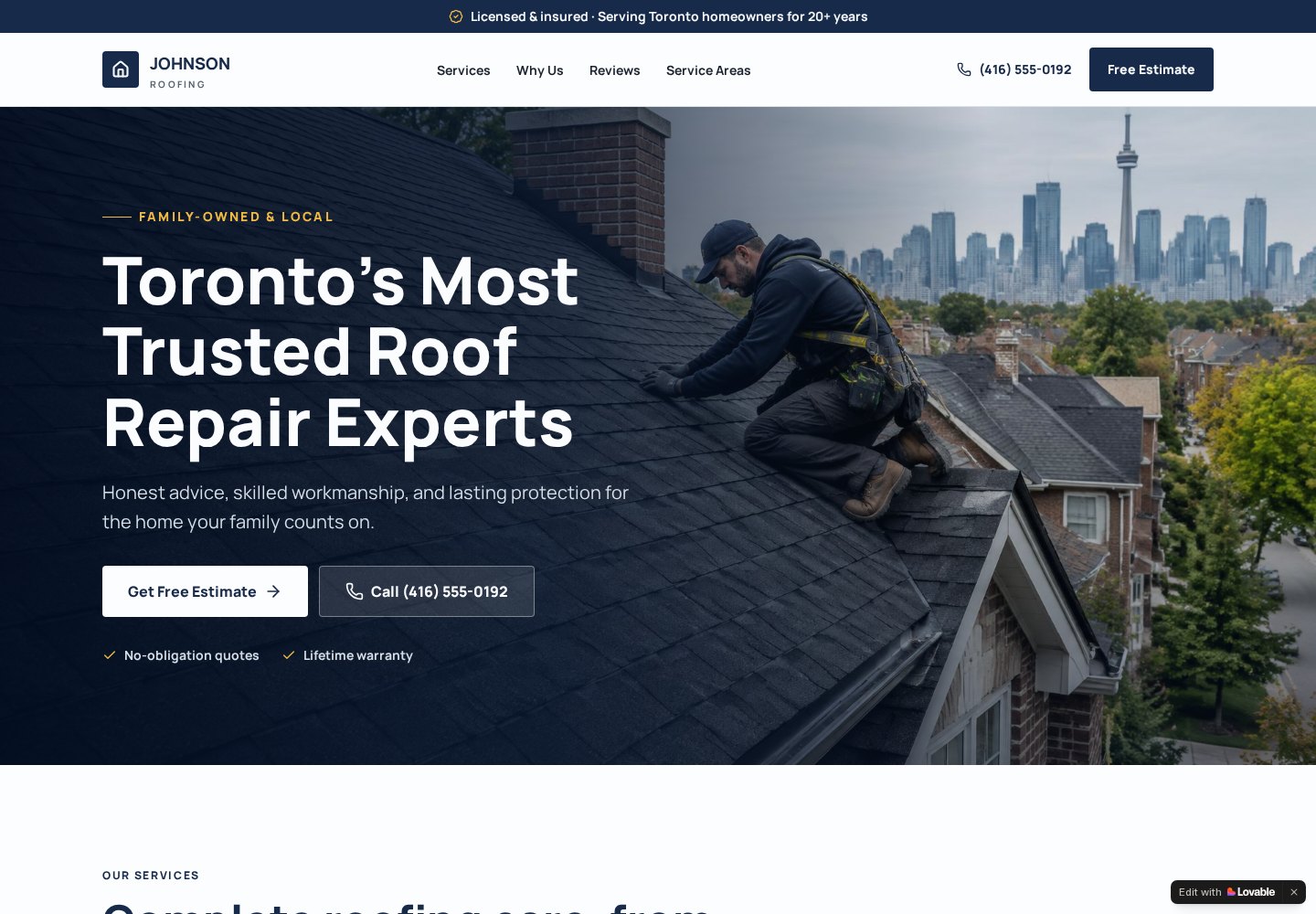 Johnson Roofing homepage preview